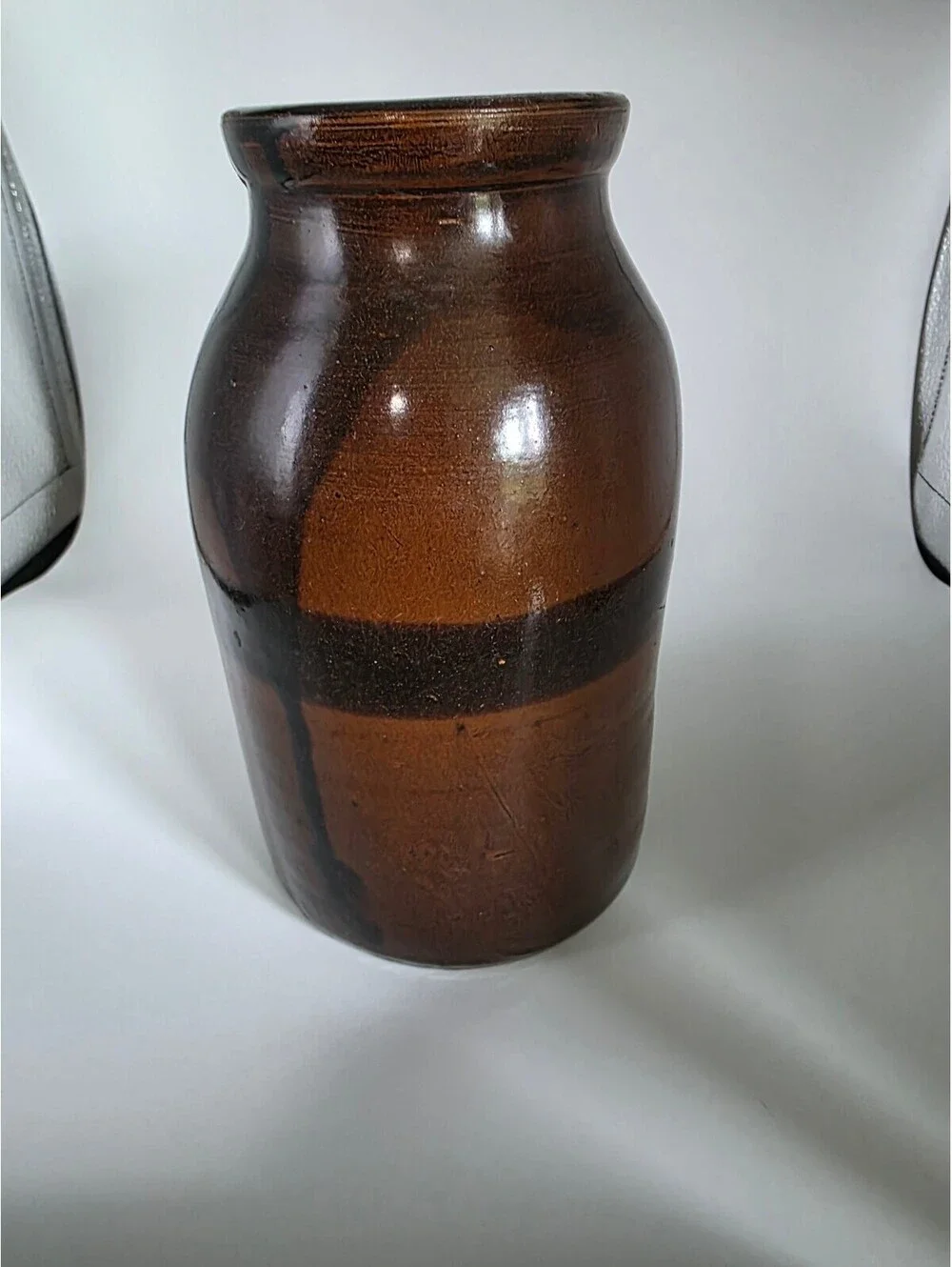 Vintage Handmade Studio Pottery Vase Brown Black Drip Glaze Rustic Decor